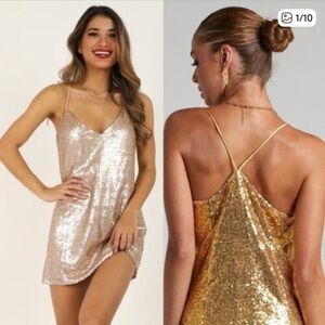 Showpo Delilaah Champagne Slip Sequins
Mini Dress